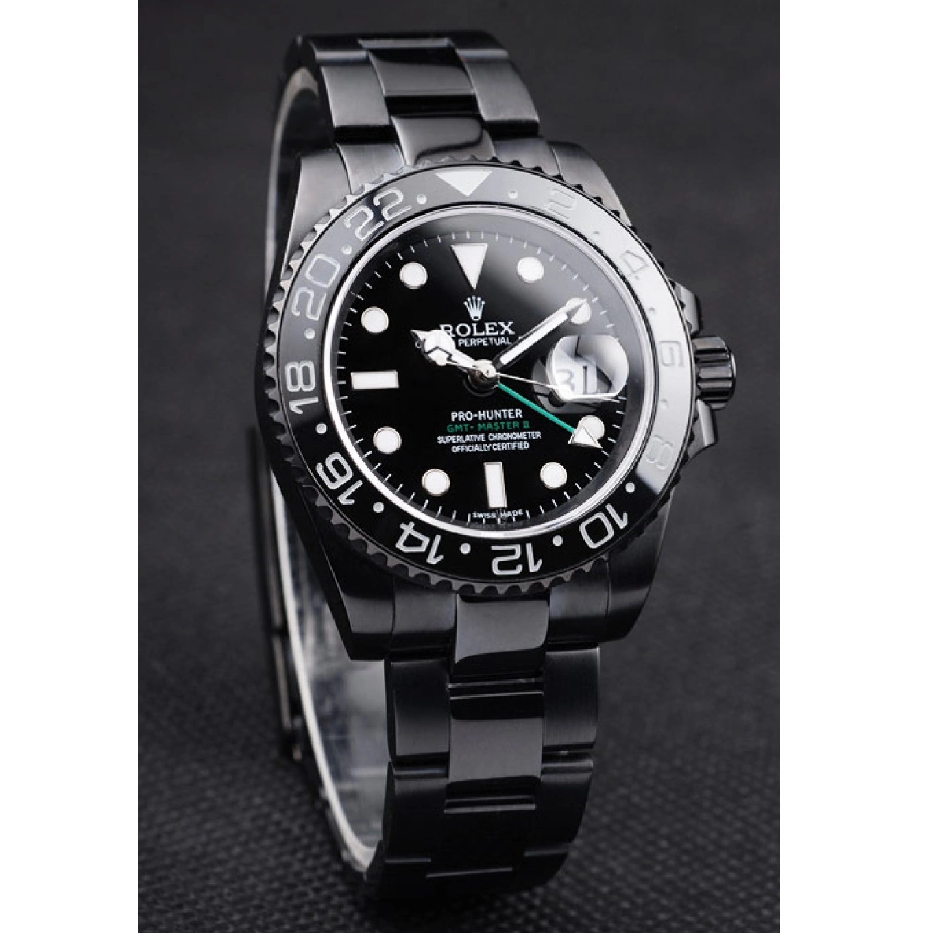 Good copy rolex watches II GMT Black Master Strap Pro-Hunter Steel Black Swiss Rolex Dial 0803